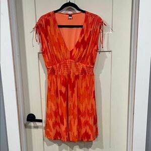 Old Navy Orange Red V-Neck Smocked Mini Dress